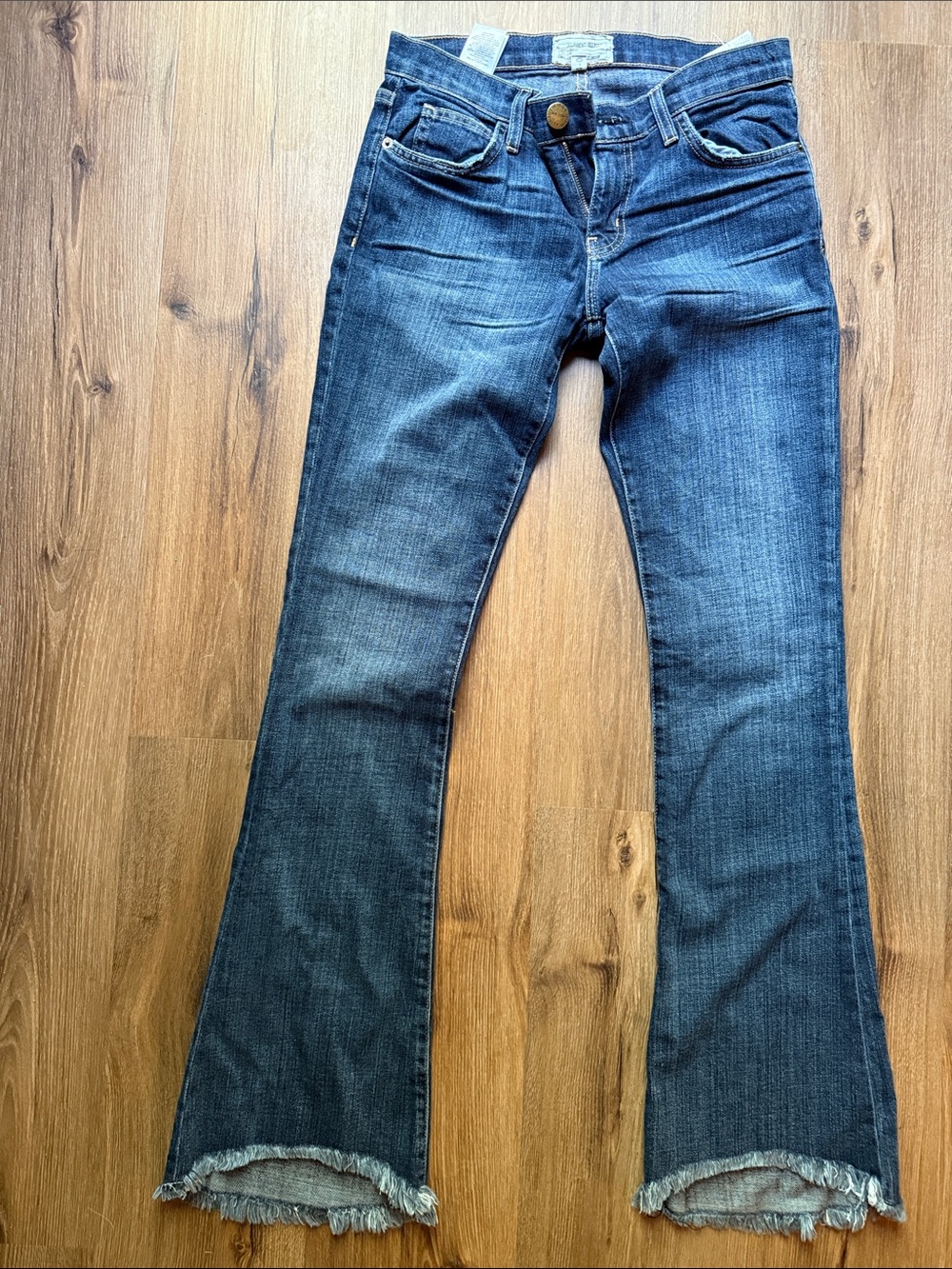 Current/Elliott Dark Indigo Frayed-Hem Wide Leg Jeans